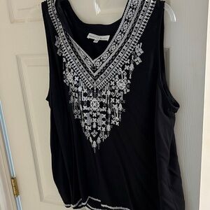 Chelsea & Theodore Black Tank Top with White Embroidery